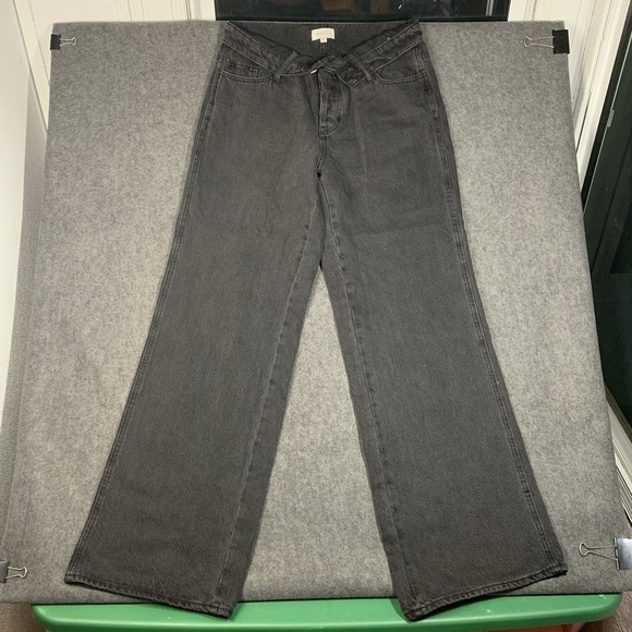 Pacsun Jeans Womens 28 Black Wide Leg Fold Over Waist Mid Rise Relaxed Fit Baggy - Picture 1 of 14
